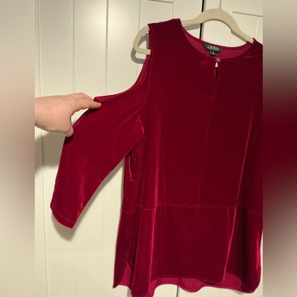 LAUREN RALPH LAUREN Plus 1X Velour Raspberry TopTunic Cold Shoulder Party - Picture 5 of 6